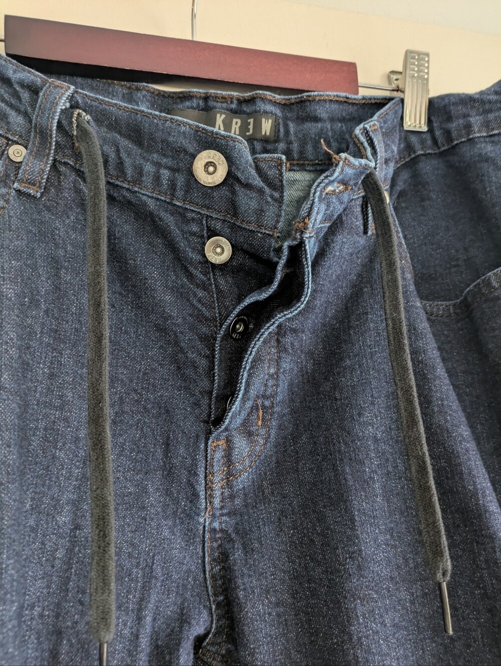 Krew Dark Blue K Slim Straight Leg Denim Jeans w/ Drawstring at Waist- 38X34 - Picture 4 of 10